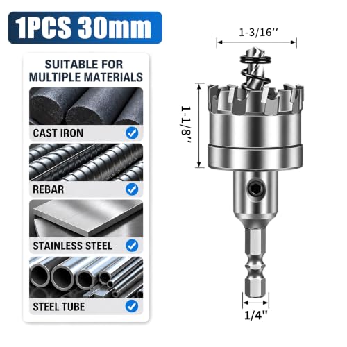 TCT Hole Saw 30mm Hex Shank Metal Hole Cutter - size: 30mm