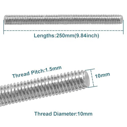 M10 X 250mm Threaded Rods, 4PCS Fully Threaded rods & Studs - size: M10 x 250mm
