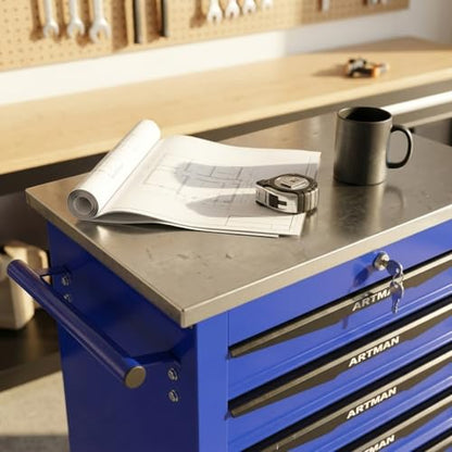 Rolling Tool Chest,Stainless Steel Worktop,Blue,6‑Drawer - color: Blue, size: 6-Drawers