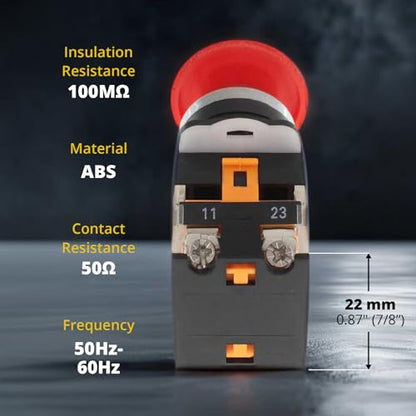 Push Button Switch Emergency Stop Button 10 Pack Stay-Put (Red Mushroom) - Includes Switch Box 22mm - RV Accessories Push Start 1NO/1NC ABS Material - size: 10 Pack, style: 1 Push Buttom