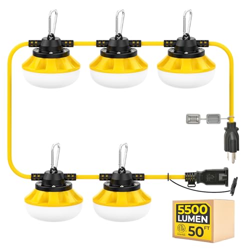 3Prong 50FT 50W LED String Lights, Temporary Construction Lighting - size: 50FT-3Prong