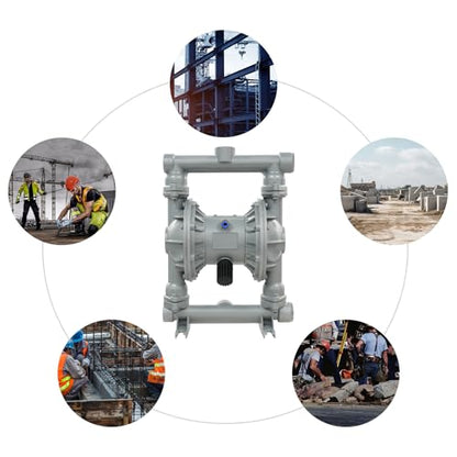 Air Operated Double Diaphragm Pump 1.5in - Pneumatic Waste Oil Transfer Pump with Dual Diaphragm, 0.18in Solids, 164ft Head, 23ft Suction Lift, Aluminum Alloy for Industrial Use