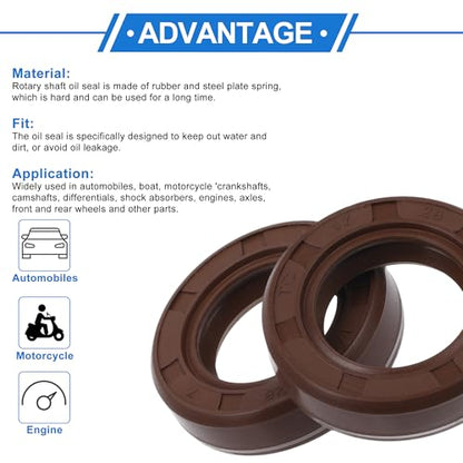 Universal Oil Seal TC Double Lip W Steel Spring Seal Ring Rotary Shaft Seal 17x28x7mm High Pressure FKM Rubber Brown 2 Pcs - size: 17x28x7mm