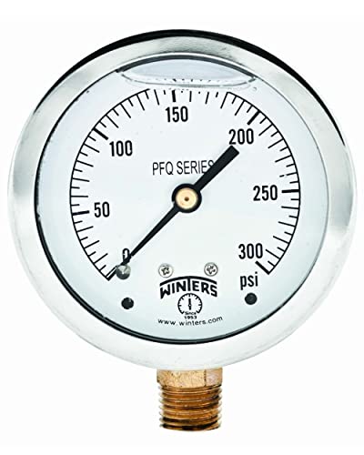 Winters 2-1/2" Dial Size, Liquid Filled Industrial Pressure Gauge, Brass Internals, 304 Stainless Steel Case, Single Scale 0-300 psi, 1.5% Acc, 1/4" NPT Bottom Mount, Glycerin Filled Pressure Gauge - style: 0/300 PSI