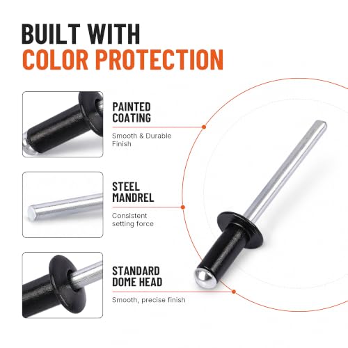 Aluminum Blind Rivets 1/4 x 1/2" - Pack of 100 – Dome Head Pop Rivets, Corrosion-Resistant Fasteners for Metal, Wood, Plastic - color: Black, size: 1/4 x 1/2"