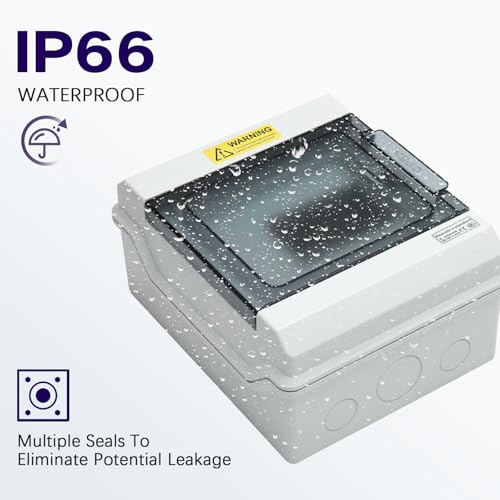 6 Way Distribution Protection Box,ABS/PC Alloy Plastic Transparent Cover Circuit Breaker Box IP66 Waterproof Distribution Box with DIN Rail and Waterproof Connector - size: HS-6
