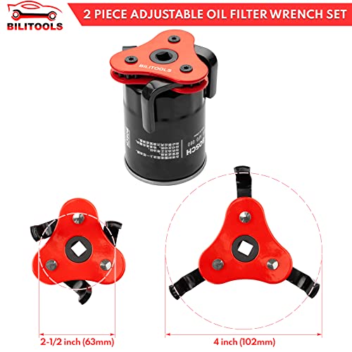 BILITOOLS Universal Adjustable 3-Jaw Oil Filter Wrench, 1/2-Inch Drive