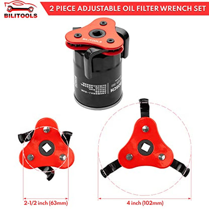 BILITOOLS Universal Adjustable 3-Jaw Oil Filter Wrench, 1/2-Inch Drive