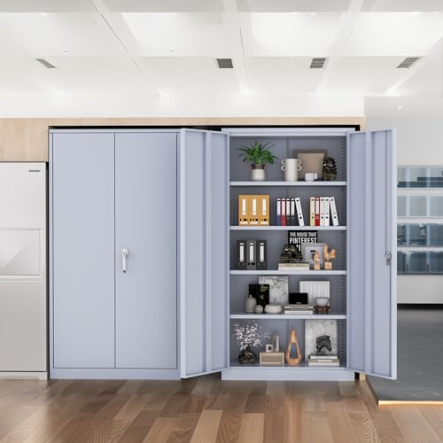 Greenvelly 72" H Metal Garage Storage Cabinet with 2 Doors and 4 Adjustable Shelves, Dark Grey Metal Cabinet with Lock for Office,Home, Garage, Gym, School - color: Dark Grey, size: 18"D x 36"W x 72"H