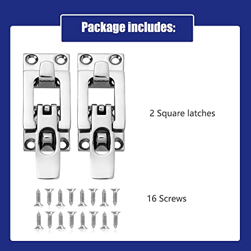 Marine Anti-Rattle Square Latches for Boat Door Hatch, Hold Down Clamp Latches, Lockable, Sturdy Construction, 316 Stainless Steel, with Screws
