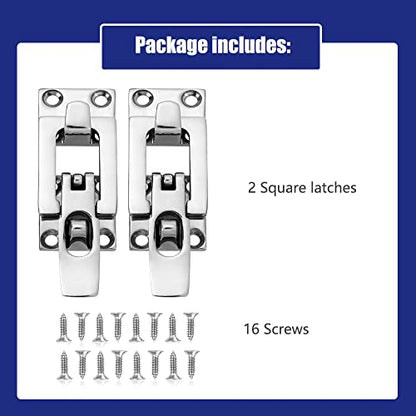 Marine Anti-Rattle Square Latches for Boat Door Hatch, Hold Down Clamp Latches, Lockable, Sturdy Construction, 316 Stainless Steel, with Screws
