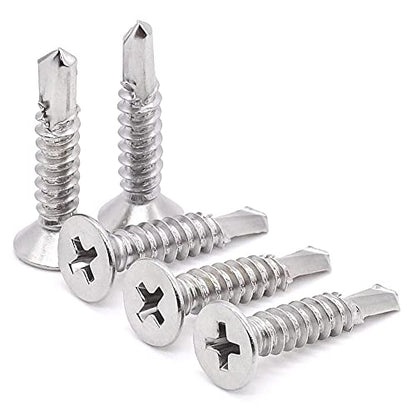 Glvaner 50pcs #12 x 1 Phillips Flat Head Self Drilling Screws, Stainless Steel 410, Flat Head Self Quick Self Tapping Screws for Sheet Metal Wood Plastic, Without Pre-drilled Holes - size: #12 x 1