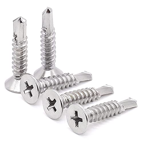 Glvaner 50pcs #14 x 3/4" Phillips Flat Head Self Drilling Screws, Stainless Steel 410, Flat Head Self Quick Self Tapping Screws for Sheet Metal Wood Plastic, Without Pre-drilled Holes - size: #14 x 3/4