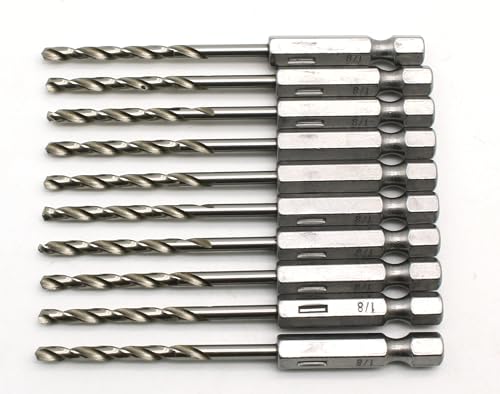 TMAX 10p 1/8" M35 Cobalt High Speed Steel Jobber Drill Bit w 1/4" Hex Shank - size: 1/8" HEX