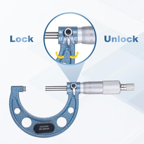 HARFINGTON Metric Outside Micrometer 25-50mm Range +/-0.01mm Accuracy,Blue - size: 25-50mm