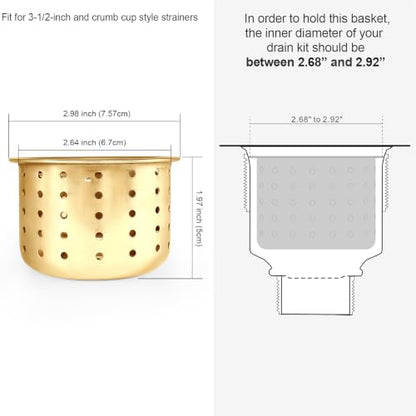 Kitchen Sink Drain Basket Only, 3-inch Basket Gold for Kitchen Sink Strainer Replacement, Deep Cup Strainers with Handle, SUS 304 Stainless Steel - color: Gold