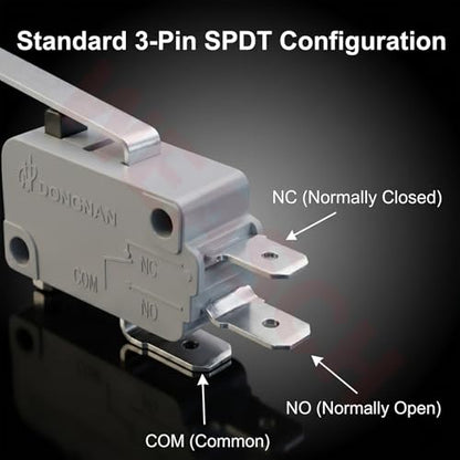 6 Pack Medium Hinge Lever Micro Switch, 16A 125/250V SPDT 1NO 1NC - size: V-152-1C25