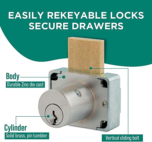OLYMPUS LOCK 200DW Deadbolt Lock | 7/8inch Chrome Key Lock US26D | NATL KA101 Easily Rekeyable Drawer Lock, Keyed Alike | Grade 1 Drawer Locks | Vertical Deadbolt Lock | Door Lock for Drawers