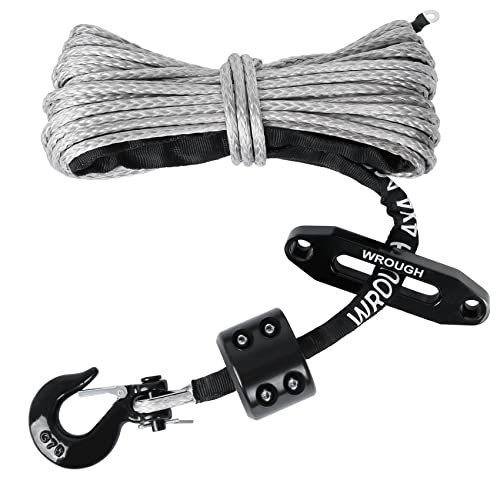 1/4" Synthetic Winch Rope 50 ft 10,000 lb UHMWPE Winch Cable Replacement Kit with Steel Hook, Aluminum Fairlead, Rubber Stopper, Protective Sleeve, Compatible with ATV UTV Truck Winches, Gray - color: Gray, size: 1/4 In x 50 Ft Upgraded