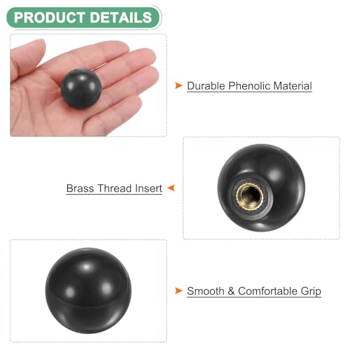 M METERXITY 12-Pack Threaded Ball Knobs, M6 Female Thread 25mm Dia. Thermoset Ball Knob for Lathe/Machine/Lawn Mowers, Round Phenolic Brass Insert Lever Handle [Black] - color: Black, size: M6x25mm