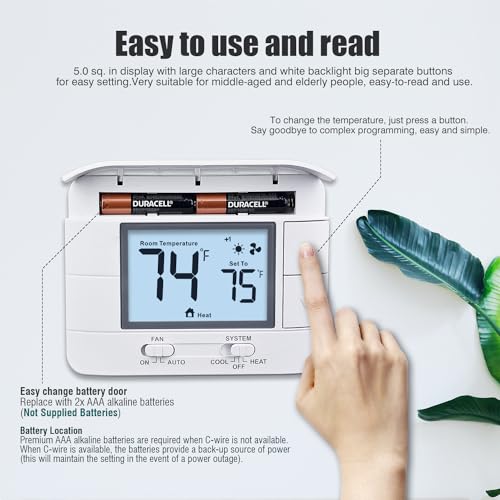Aowel Thermostats for Home & House, up to 2 Heat/ 2 Cool, Non-Programmable