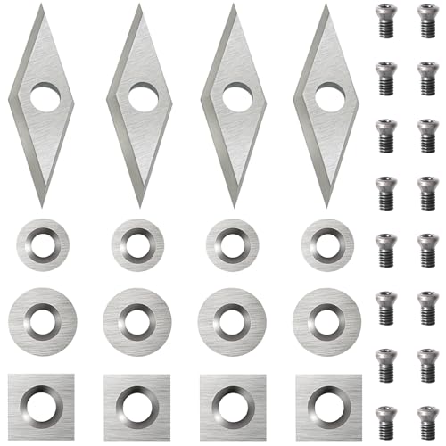 32pcs Carbide Lathe Tools,Tungsten Cutters Inserts Set for Wood Lathe Turning Tools, Include 11 mm Square with Radius, 12 mm and 8.9 mm Round, 30 x 10 mm Diamond,Screws - size: 32pcs
