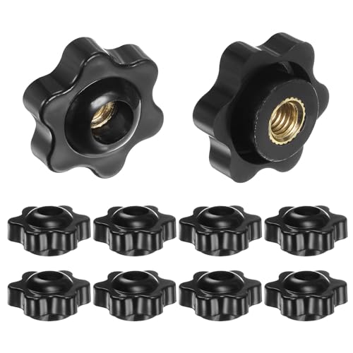 HARFINGTON 10pcs Star Knobs M6 Female Thread 25mm Head Plastic Through Hole Brass Screw-in Clamping Handles Threaded Hand Knobs, Black - color: Black, size: M6 x 25mm