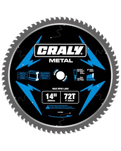 CRALY 14 Inch 72 Teeth Steel and Ferrous Metal Cutting Circular Saw Blade, 1 Inch Arbor, Thin Kerf, Professional Carbide Tipped Blade for Angle Iron, Threaded Rod, EMT Conduit(C1472MC) - size: 14" 72T