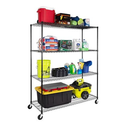 UltraDurable 4-Tier NSF Steel Wire Shelving, 60"W x 24"D x 76"H, Black - color: Black, size: 4-Tier Shelving, 60" W x 24" D