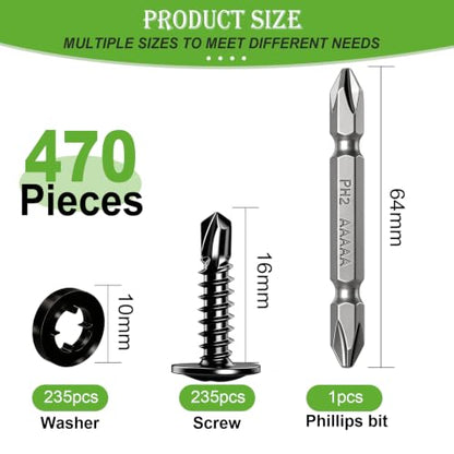 mxuteuk 470PCS #8×5/8" Self Drilling Screws, 410 Stainless Steel - size: BK #8×5/8"