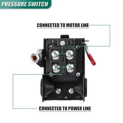 1 Way Air Compressor Pressure Switch Control Valve Kit 95-125 PSI, 110V-240V Replacement Parts, With 0-180 Pressure Gauge and Manifold Regulator - size: 95-125 PSI