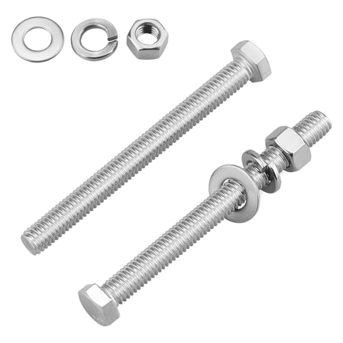 8 Sets Glvaner 5/16-18 x 3-1/4" Stainless Steel Hex Head Screws Bolts, Nuts, Flat & Lock Washers, 18-8 (304) Stainless Steel, Full Thread, Coarse Thread - size: 5/16-18 x 3-1/4"
