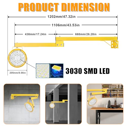 LED Loading Dock Light with 43" Adjustable Swing Arm, 30W/50W Selectable, 5500LM 3CCT (3000K/4000K/5000K), IP65 Waterproof, 360° Rotatable Work Light for Warehouse, Trailer, Garage, 100–277V ETL