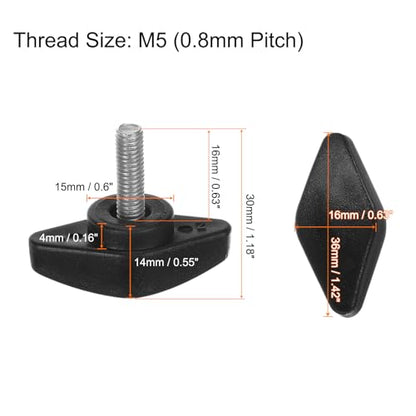 HARFINGTON 8pcs Tee Wing Knobs M5 x 16mm Metric Male Threaded Stud T Head Plastic Knob Handles Thumb Screws Hand Clamping Tightening Knob Grip Thumbscrew, Black - size: M5 x 16mm x 36mm
