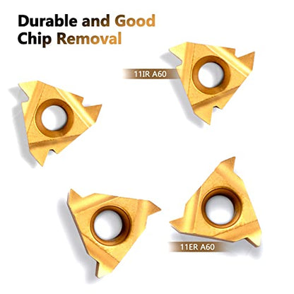 Lathe Turning Holders Threading Tool - Metal Lathe Cutting Tools 1/2" External SER1010H11+3/8" Internal SNR0010K11 Turning Holders with Indexable Carbide Inserts 10pcs Golden for Lathe Tools - color: 2pcs 3/8" boring bars+10pcs inserts