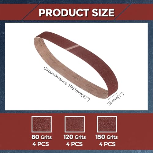 12 Pcs Sanding Belts 1 x 42 Inch 80/120/150 Grit Aluminum Oxide Abrasive Sandpaper for Belt Sander Metal Grinding Wood Working Weld Rust Removal - size: 1 x 42 inch