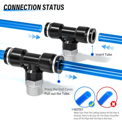TAILONZ PNEUMATIC Male Branch Tee 1/4 Inch Tube OD x 3/8 Inch NPT Thread Push to Connect Fittings PT-1/4-N3 (Pack of 10) - size: 1/4"OD x 3/8"MNPT