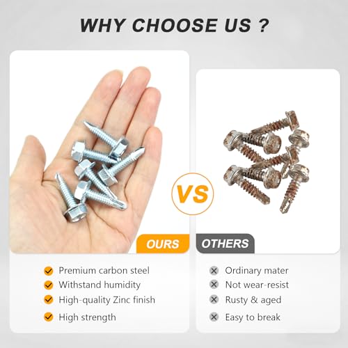 1/4" x 1" Hex Washer Head Self-Drilling Screws (50 PCS), Grade 8.8 Heat Treated Carbon Steel, Zinc Plated Self Tapping Screws, Industrial Strength Metal Fasteners - color: Silvery, size: Self-Drilling 50 pcs