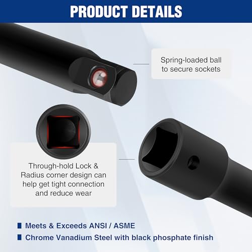 WORKPRO 1/2" Drive Impact Extension Bar Set, Socket Extensions - style: 1/2" DR