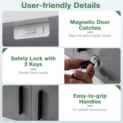 Goplus Garage Wall Cabinet, Metal Wall Mounted Tool Storage Chest with 3 Adjustable Shelves, Lockable Doors, Keys, Hanging Tool Cabinet for Workshop, Basement, Kitchen