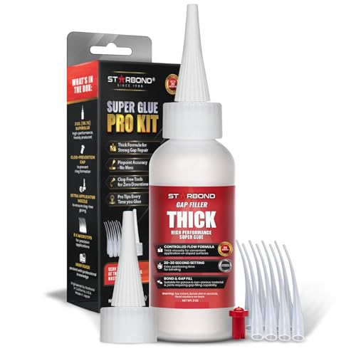 Starbond Thick Super Glue Pro Kit (2 oz) – Gap-Filling CA Glue (Cyanoacrylate Adhesive) – with Clog-Resistant Cap, Microtips & Extra Nozzle for Woodworking, Crafts, Carpentry, Archery Fletching - size: 2 ounce