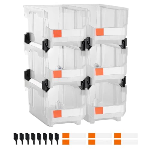 Stackable Clear Plastic Storage Bins 37.6 x 21.6 x 18 cm Set of 6
