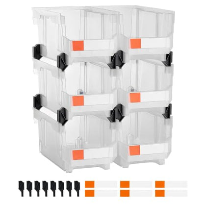Stackable Clear Plastic Storage Bins 37.6 x 21.6 x 18 cm Set of 6