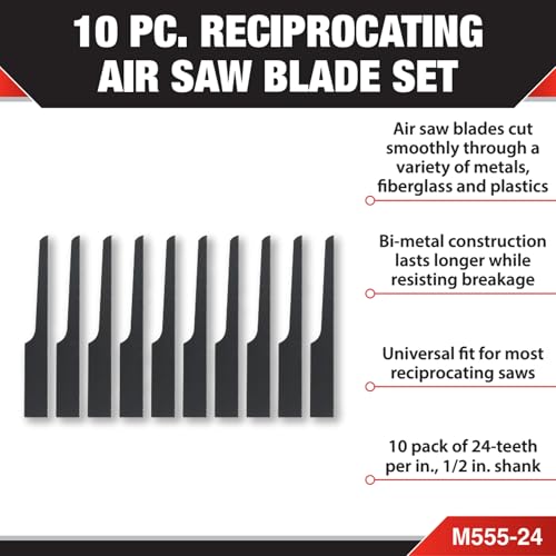 Performance Tool M555-24 10-Piece 24-TPI Reciprocating Air Saw Blades - size: 24 TPI - 10 Count (Pack of 1)