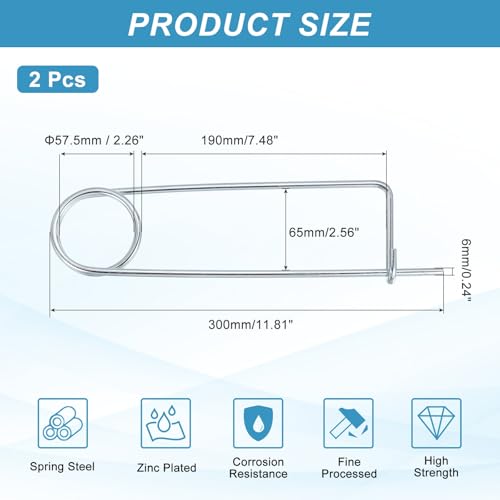 MECCANIXITY 2pcs Steel Brooch Cotter Pins, 0.24x11.85 Inch (6x301mm) Brooch Shape Cotter Safety Spring Pin, Quick Locking Fastener for Garden, Farm, Lawn, Rectangle - size: M6x301mm