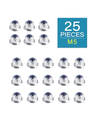 IMScrews M5 x 0.8 Flange Lock Nuts, 304 Stainless Steel Hex Flange Nuts with Blue Nylon Insert, DIN6926 Self-Locking Nuts with Washer Base, Corrosion Resistant, Pack of 25 - size: M5-0.8