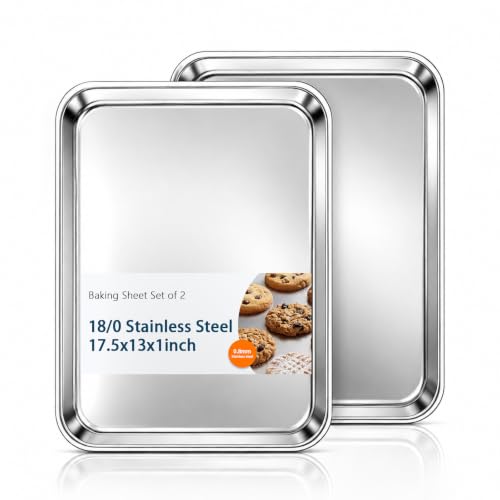 17.5×13 Inch Stainless Steel Baking Sheet, 2 Pack Heavy Duty Oven Pan