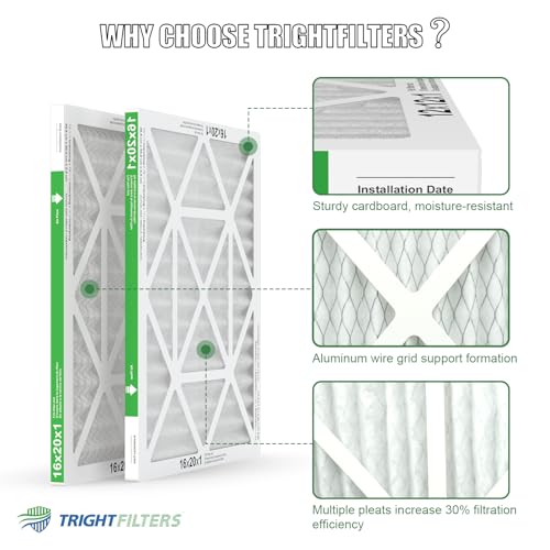 TRIGHTFILTERS 16x20x1 Air Filter 4 Pack, MERV 8 Filter Replacement - size: 16x20x1-4pack