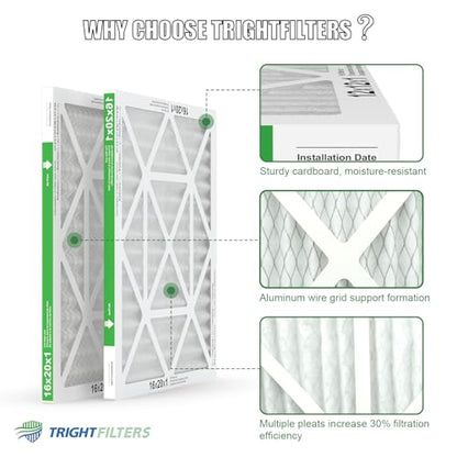 TRIGHTFILTERS 16x20x1 Air Filter 4 Pack, MERV 8 Filter Replacement - size: 16x20x1-4pack