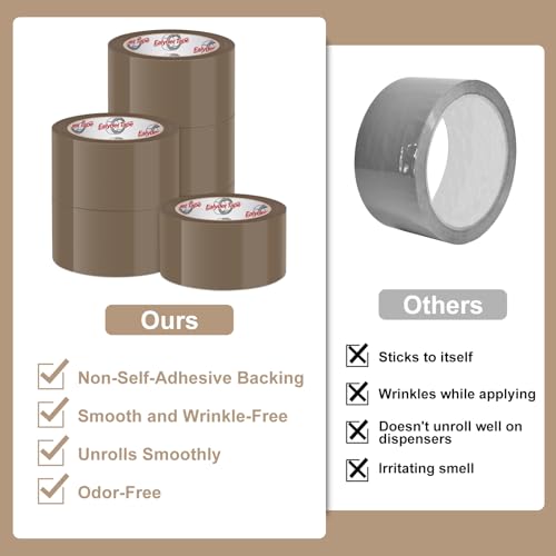 6 Rolls Brown Packing Tape 2" x 60Yd with Dispenser Heavy Duty Tape - size: Brown, 6 Rolls - 2In x 60Yd